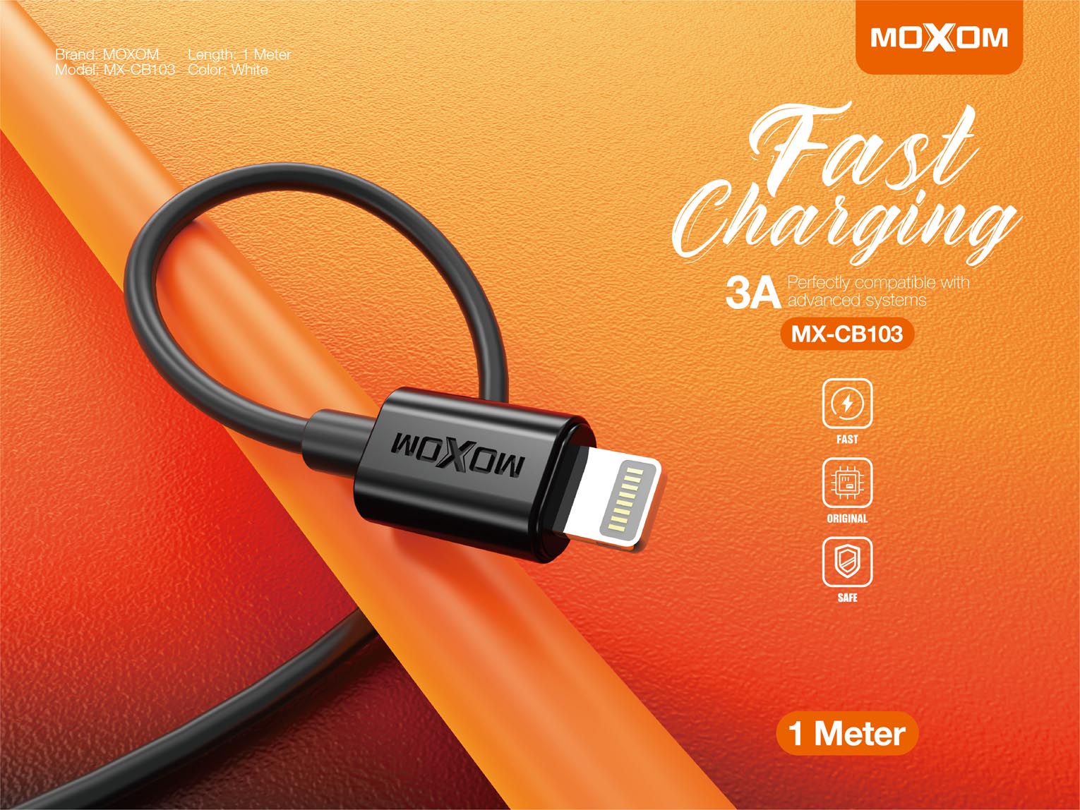 Moxom MX-CB103 Fast Charging 1M Cable 3A Lightning Moxom MX-CB103 Fast Charging 1M Cable 3A Lightning